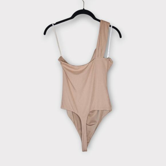 Privacy Please Womens Ribbed One Shoulder Bodysuit Tan Nude M Elegant Minimal - Picture 7 of 8